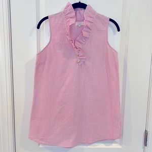 EUC Mud Pie Women’s Ruffle Tank, Gold Button Detail, Size Small